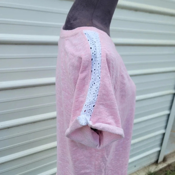 Coral Bay Women's Light Pink White Lace Crew Neck Short Sleeve Top Sweat Sz XL - Picture 2 of 9